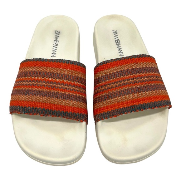Zimmermann Beach Stripe Woven Raffia Pool Slides Red and Orange Sandals Women 39 - Picture 4 of 16